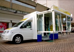 Barnsley National Health Service Mobile Clinic Deployed nearside front view