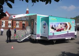 Cardiff Council Road Safety Mobile Information Unit showing extended hydraulic slideout and rear moulding