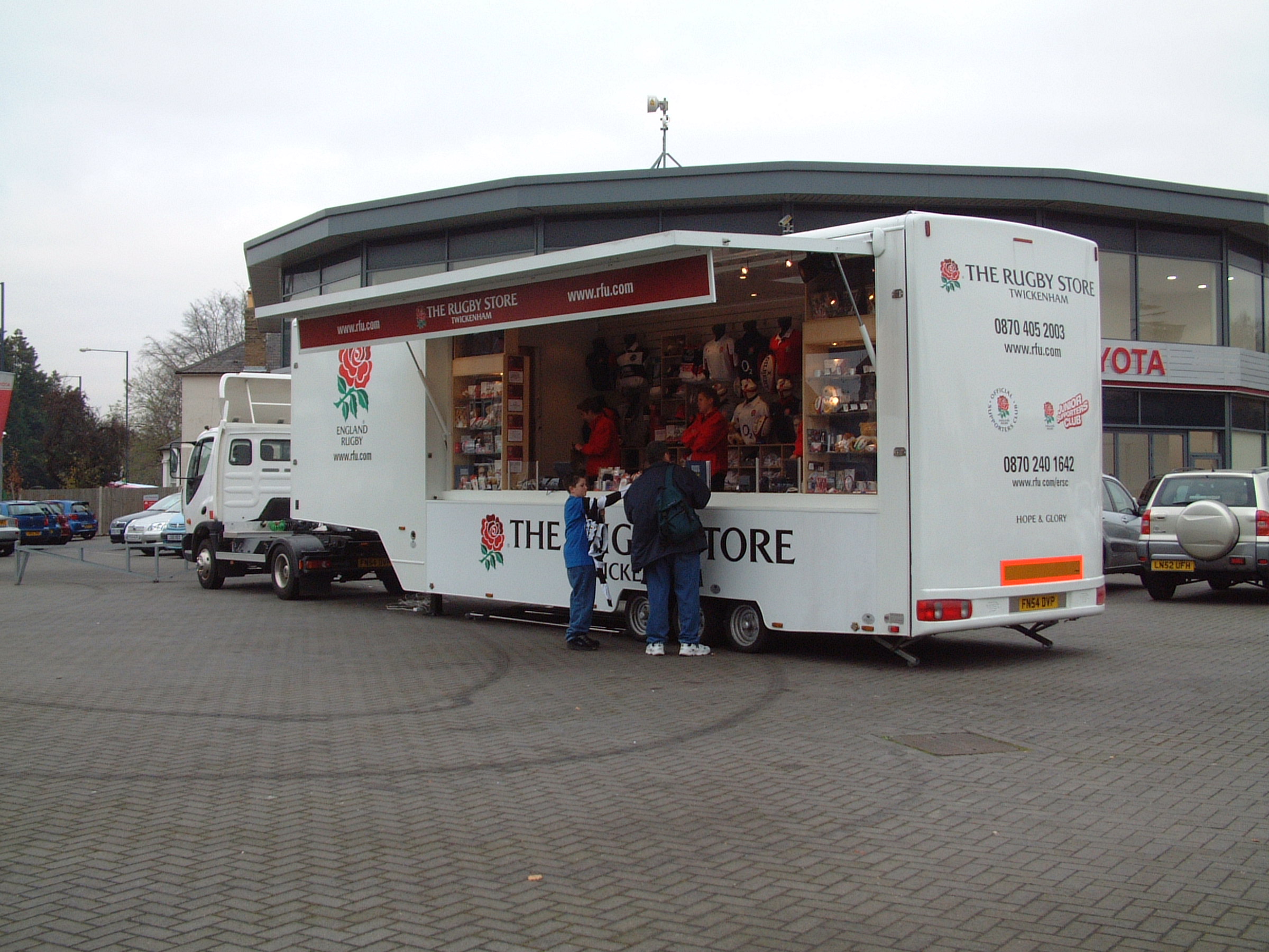England Rugby Mobile merchandising unit set up nearside view