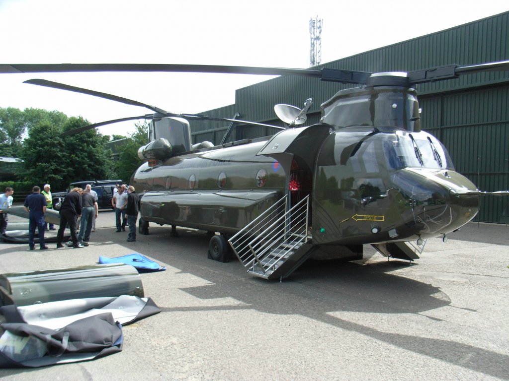 RAF Chinook almost fully set up at its first deployment at RAF Cranwell just one more fuel tank to fit