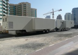 Yemen Mobile Hospital deployed in Dubai showing operating theatre and reception trailers linked