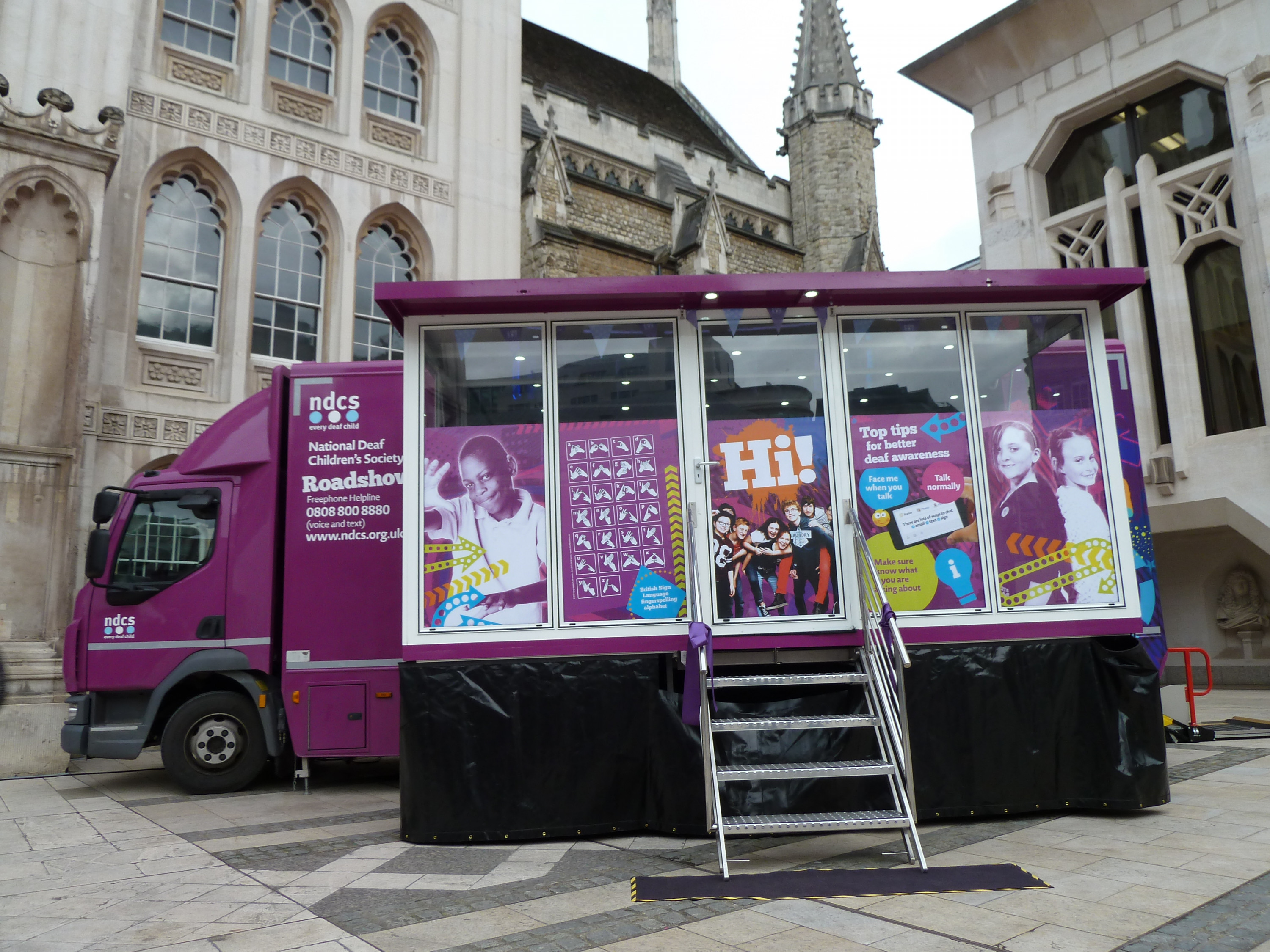 Listening Bus on its launch at London Guildhall on entrance side