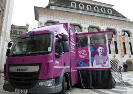 Listening Bus on launch at Guildhall front view