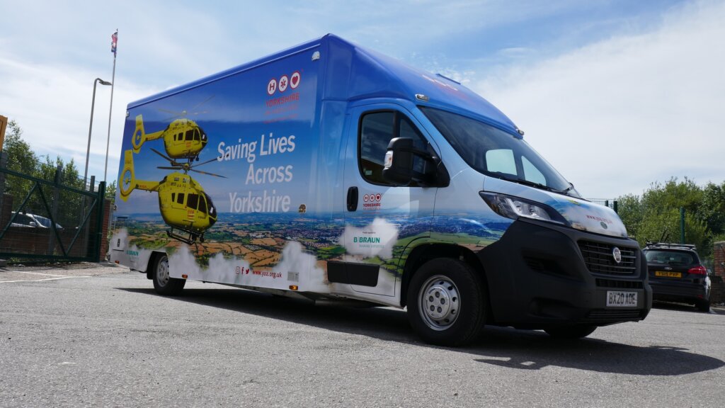 Neat build two 3,500 Kg Fundraising mobile helicopter simulator vehicles for Yorkshire Air Ambulance