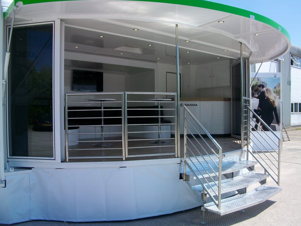 Skoda mobile exhibition unit with open stage frontage - Exhibition Trailer Services