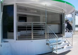 Skoda mobile exhibition unit with open stage frontage